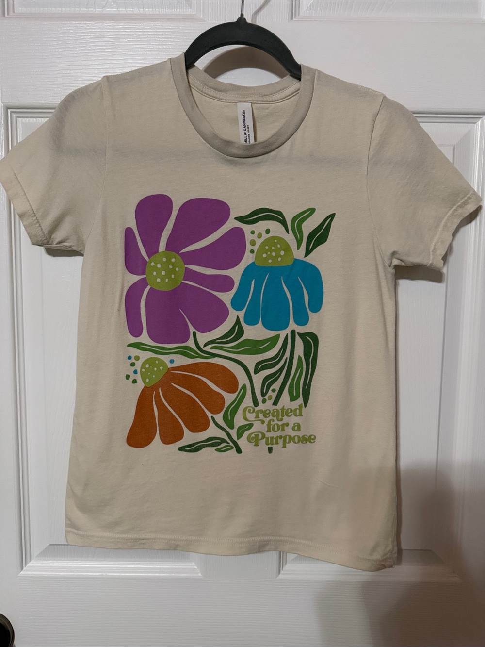 Bella+Canvas Kids "Created for a Purpose" Floral Graphic Tee - Cream